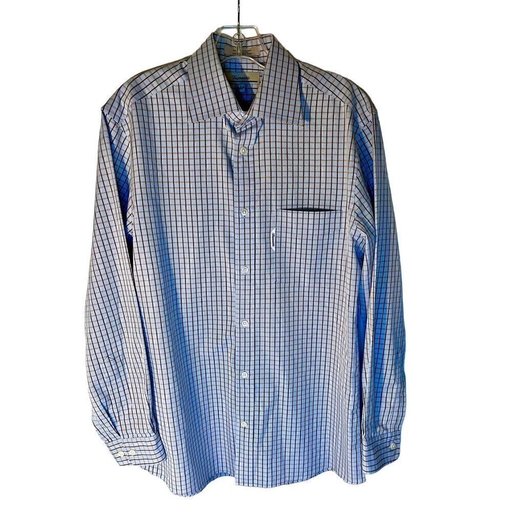 Faconnable France Dress Shirt Designer Plaid Long Sleeve Mens Size 3/15.5R